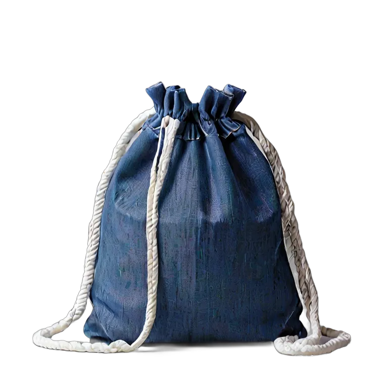 ファッション バッグ 白いロープ付きデニム巾着バッグ 透過 PNG 画像 フリー素材 #21796