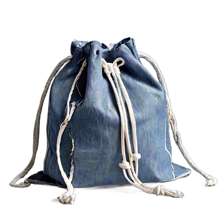 ファッション バッグ 白いロープ付きデニム巾着バッグ 透過 PNG 画像 フリー素材 #21797