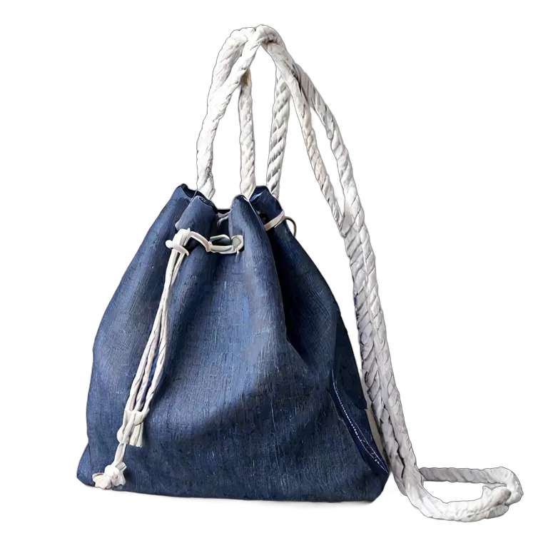 ファッション バッグ 白いロープ付きデニム巾着バッグ 透過 PNG 画像 フリー素材 #21798