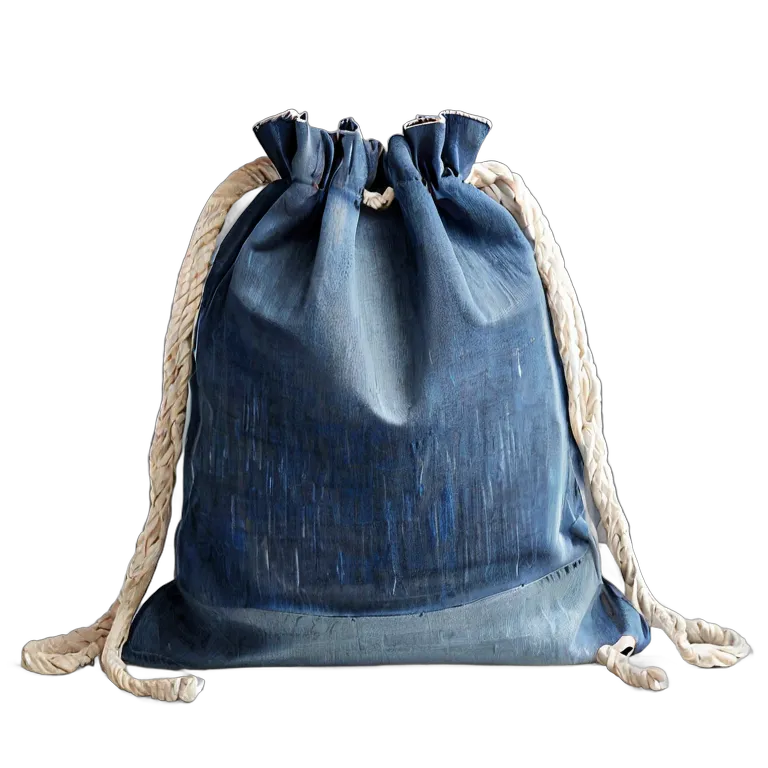 ファッション バッグ 白いロープ付きデニム巾着バッグ 透過 PNG 画像 フリー素材 #21800