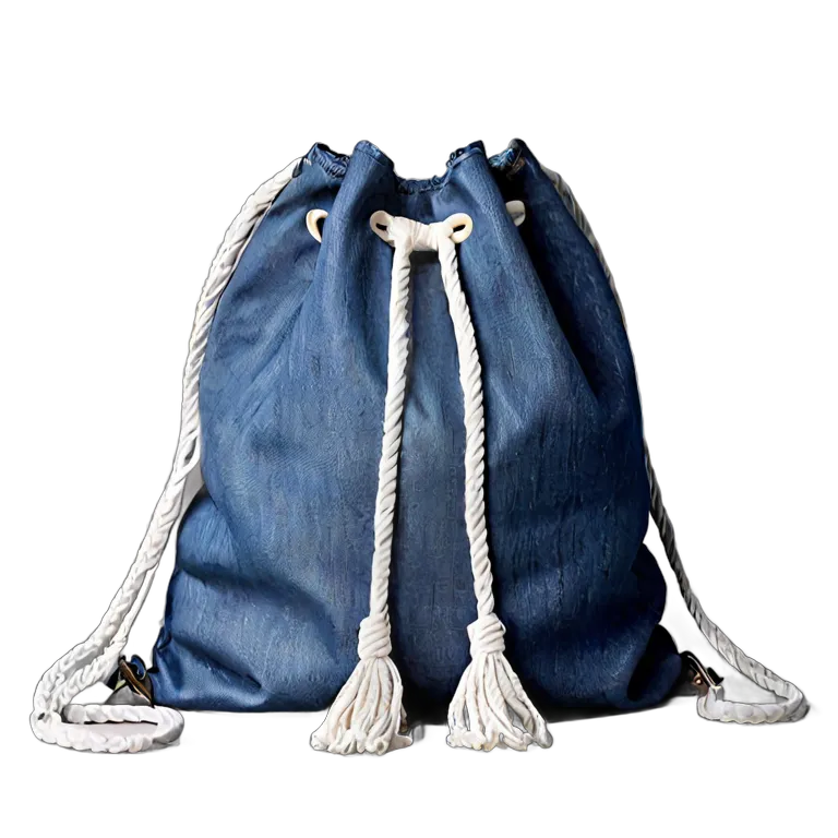 ファッション バッグ 白いロープ付きデニム巾着バッグ 透過 PNG 画像 フリー素材 #21801