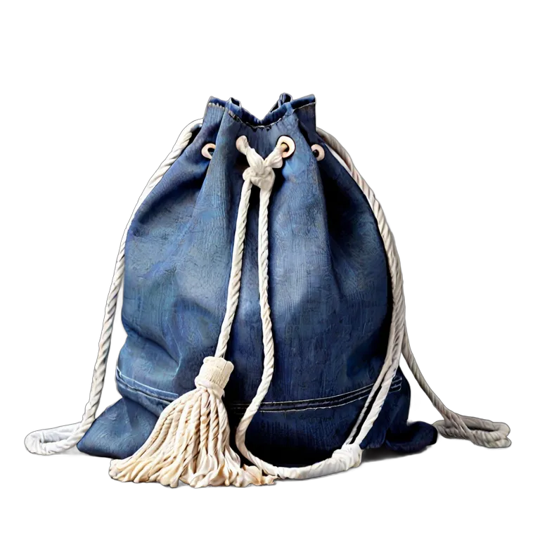 ファッション バッグ 白いロープ付きデニム巾着バッグ 透過 PNG 画像 フリー素材 #21802