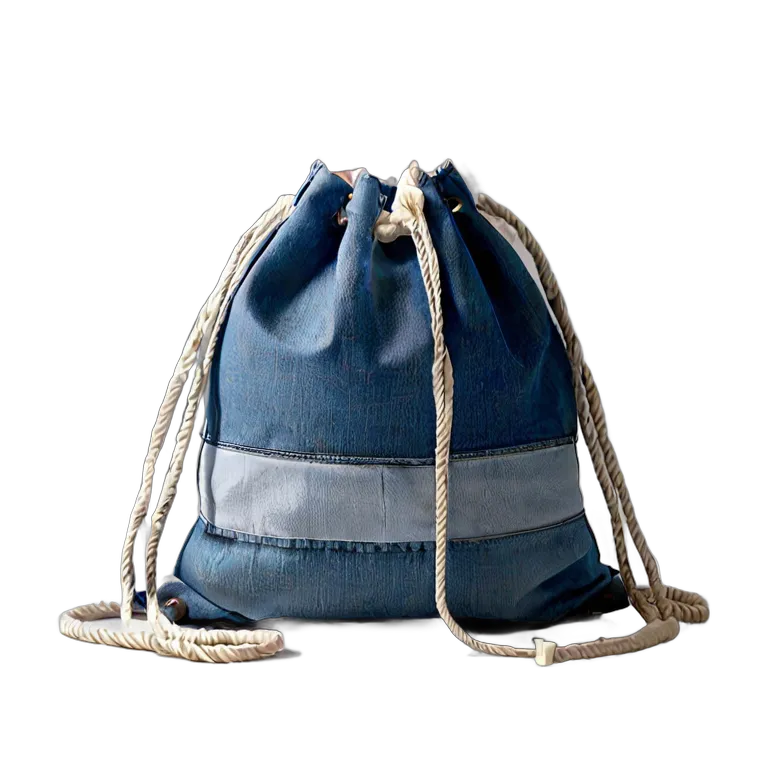 ファッション バッグ 白いロープ付きデニム巾着バッグ 透過 PNG 画像 フリー素材 #21804