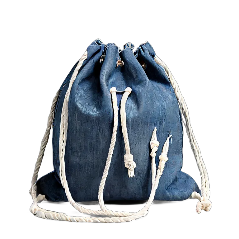 ファッション バッグ 白いロープ付きデニム巾着バッグ 透過 PNG 画像 フリー素材 #21805