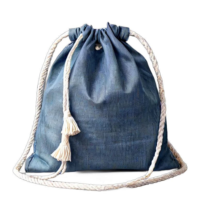 ファッション バッグ 白いロープ付きデニム巾着バッグ 透過 PNG 画像 フリー素材 #21806