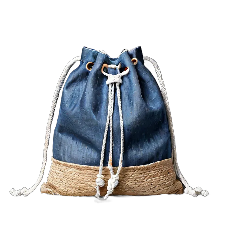 ファッション バッグ 白いロープ付きデニム巾着バッグ 透過 PNG 画像 フリー素材 #21807