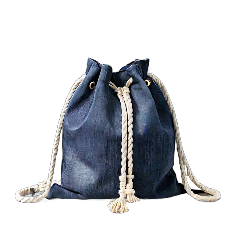 ファッション バッグ 白いロープ付きデニム巾着バッグ 透過 PNG 画像 フリー素材 #21808