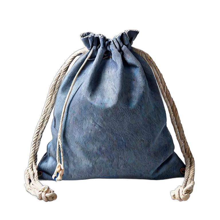 ファッション バッグ 白いロープ付きデニム巾着バッグ 透過 PNG 画像 フリー素材 #21809