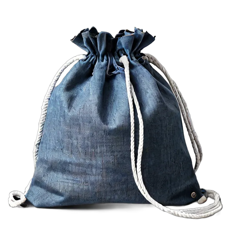 ファッション バッグ 白いロープ付きデニム巾着バッグ 透過 PNG 画像 フリー素材 #21810