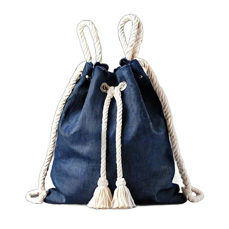 ファッション バッグ 白いロープ付きデニム巾着バッグ 透過 PNG 画像 フリー素材 #21812