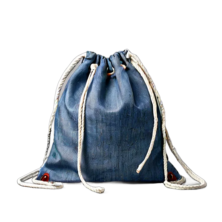 ファッション バッグ 白いロープ付きデニム巾着バッグ 透過 PNG 画像 フリー素材 #21813