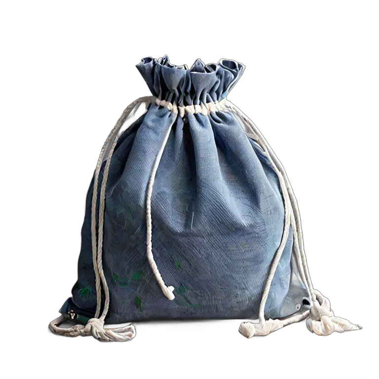 ファッション バッグ 白いロープ付きデニム巾着バッグ 透過 PNG 画像 フリー素材 #21814