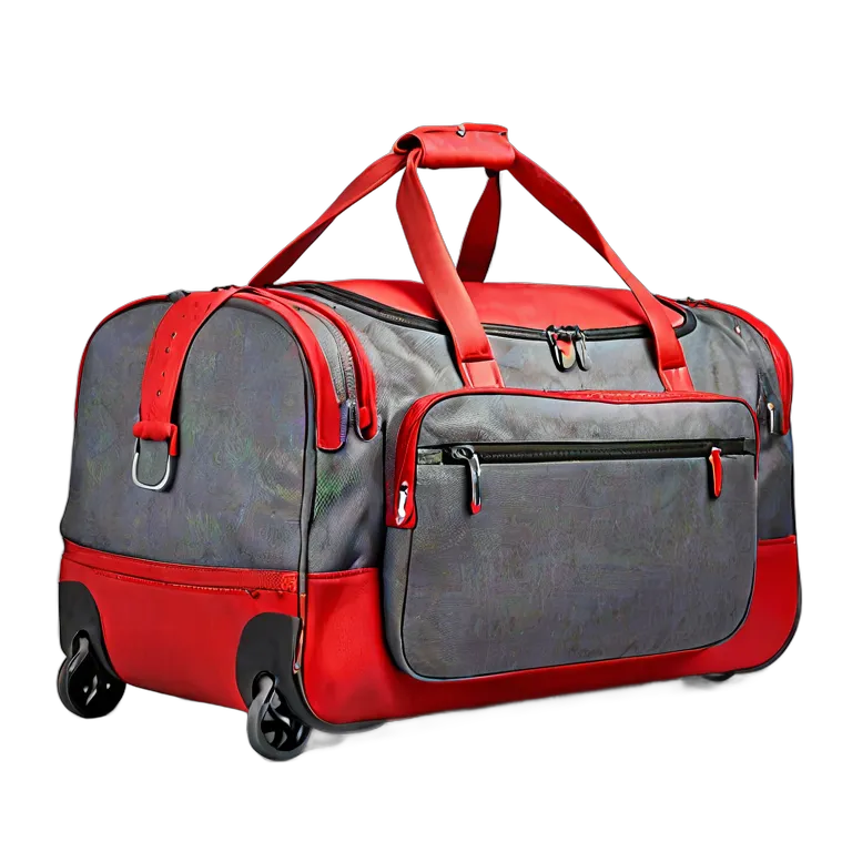 ファッション バッグ 赤とグレーの大型ローリングダッフルバッグ 透過 PNG 画像 フリー素材 #21779