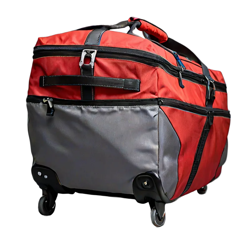ファッション バッグ 赤とグレーの大型ローリングダッフルバッグ 透過 PNG 画像 フリー素材 #21780