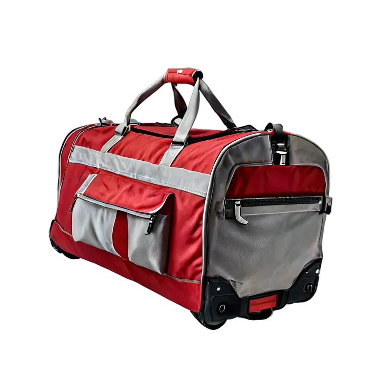 ファッション バッグ 赤とグレーの大型ローリングダッフルバッグ 透過 PNG 画像 フリー素材 #21781