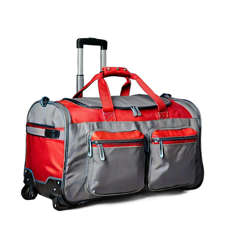 ファッション バッグ 赤とグレーの大型ローリングダッフルバッグ 透過 PNG 画像 フリー素材 #21787