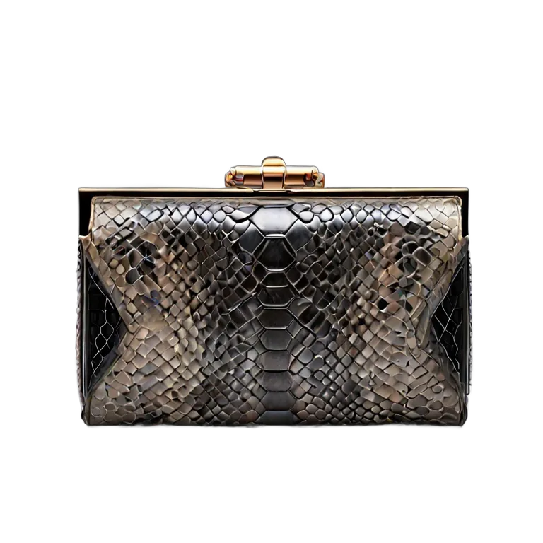 ファッション バッグ 高級パイソンレザークラッチバッグ（ナチュラルグレー） 透過 PNG 画像 フリー素材 #21789