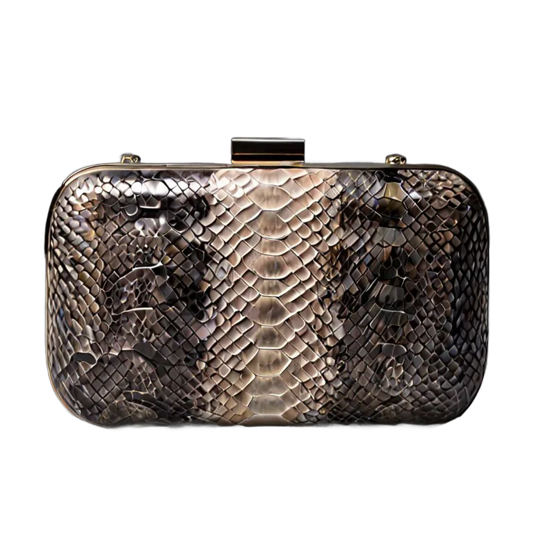ファッション バッグ 高級パイソンレザークラッチバッグ（ナチュラルグレー） 透過 PNG 画像 フリー素材 #21792