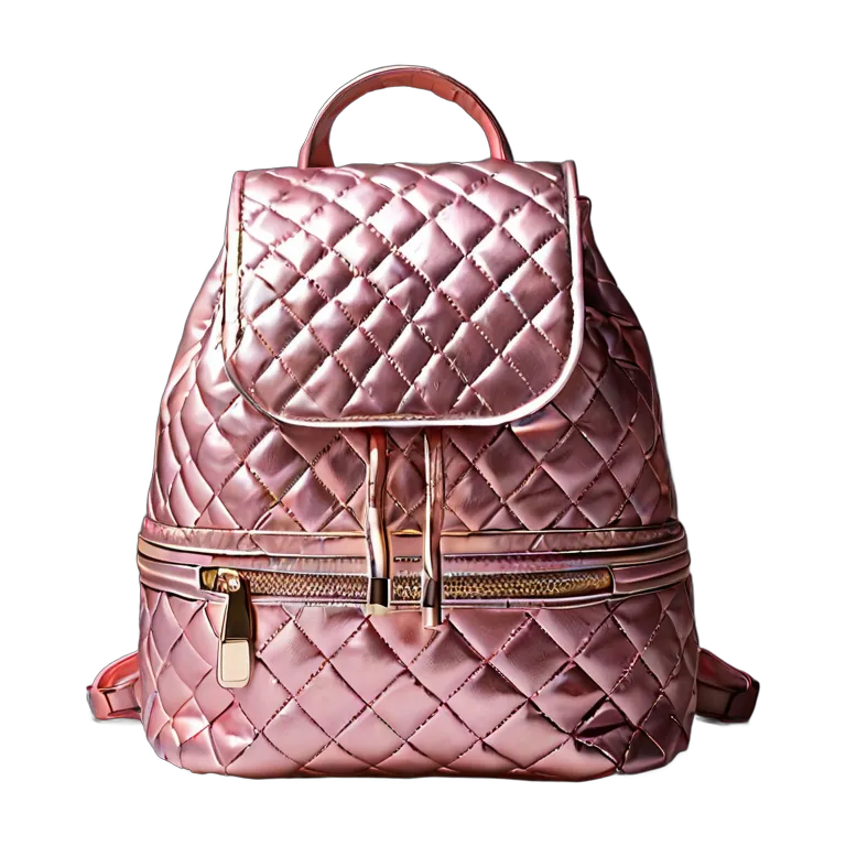 ファッション バッグ ピンクメタリックキルティングバックパック 透過 PNG 画像 フリー素材 #21819
