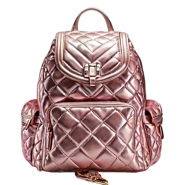 ファッション バッグ ピンクメタリックキルティングバックパック 透過 PNG 画像 フリー素材 #21823