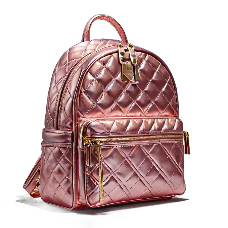 ファッション バッグ ピンクメタリックキルティングバックパック 透過 PNG 画像 フリー素材 #21824