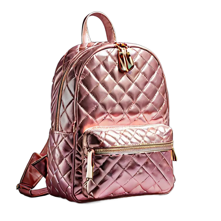 ファッション バッグ ピンクメタリックキルティングバックパック 透過 PNG 画像 フリー素材 #21825