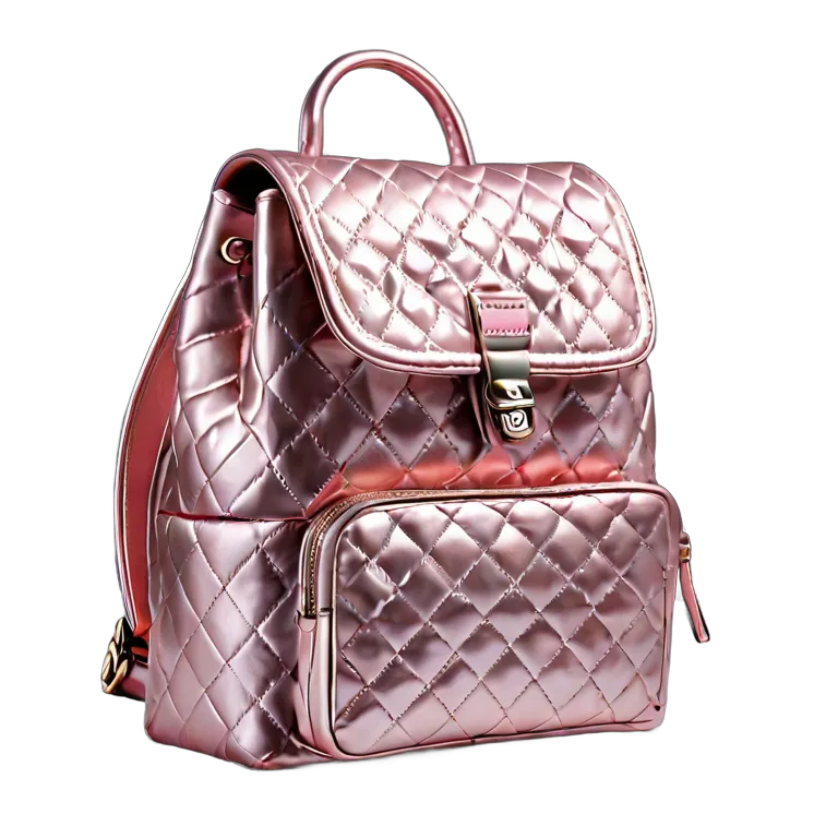 ファッション バッグ ピンクメタリックキルティングバックパック 透過 PNG 画像 フリー素材 #21826