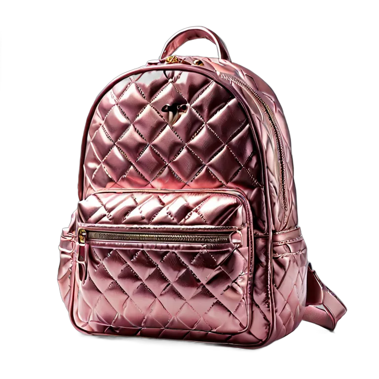ファッション バッグ ピンクメタリックキルティングバックパック 透過 PNG 画像 フリー素材 #21827