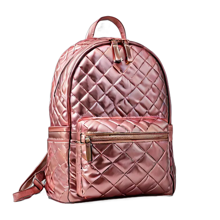 ファッション バッグ ピンクメタリックキルティングバックパック 透過 PNG 画像 フリー素材 #21828