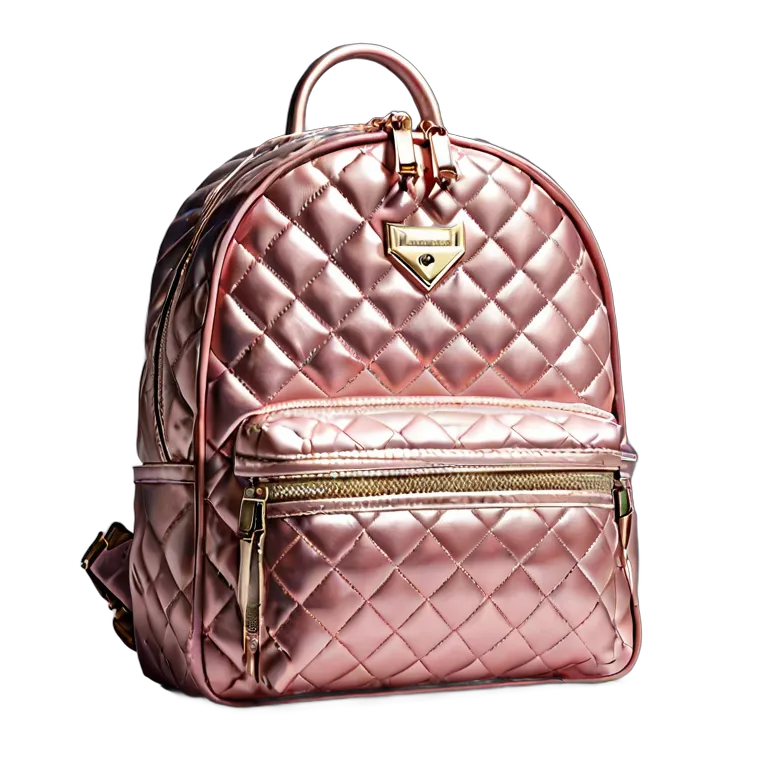 ファッション バッグ ピンクメタリックキルティングバックパック 透過 PNG 画像 フリー素材 #21829