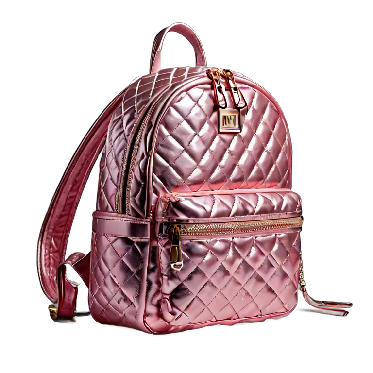 ファッション バッグ ピンクメタリックキルティングバックパック 透過 PNG 画像 フリー素材 #21830