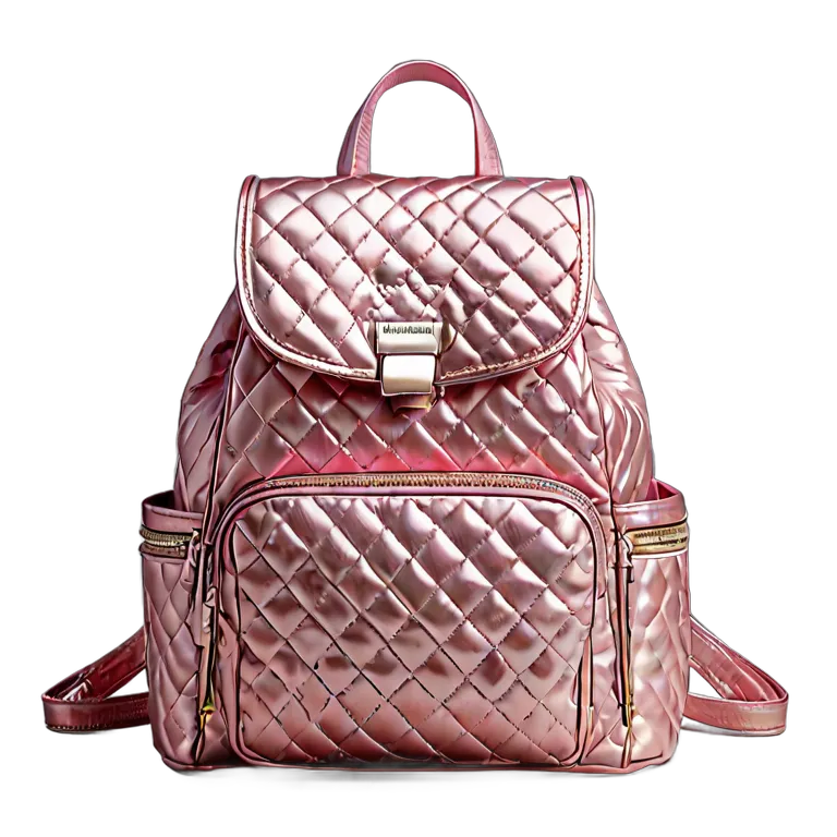 ファッション バッグ ピンクメタリックキルティングバックパック 透過 PNG 画像 フリー素材 #21831