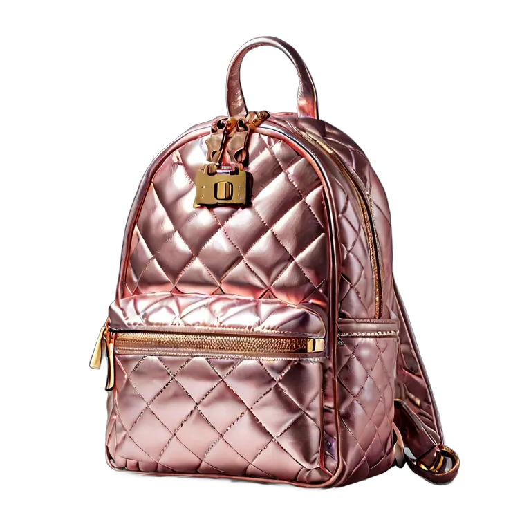 ファッション バッグ ピンクメタリックキルティングバックパック 透過 PNG 画像 フリー素材 #21832