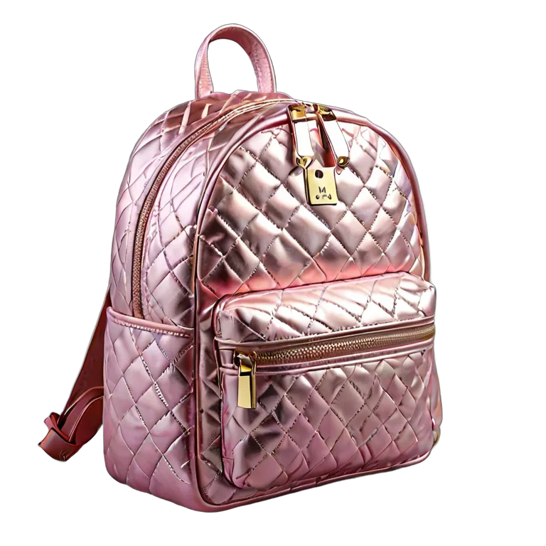 ファッション バッグ ピンクメタリックキルティングバックパック 透過 PNG 画像 フリー素材 #21833