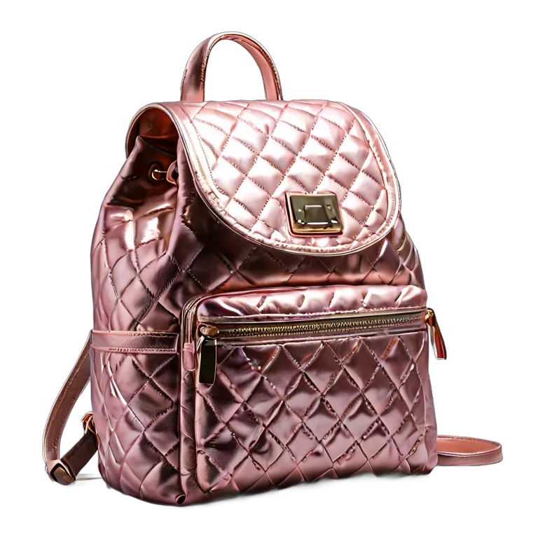 ファッション バッグ ピンクメタリックキルティングバックパック 透過 PNG 画像 フリー素材 #21834