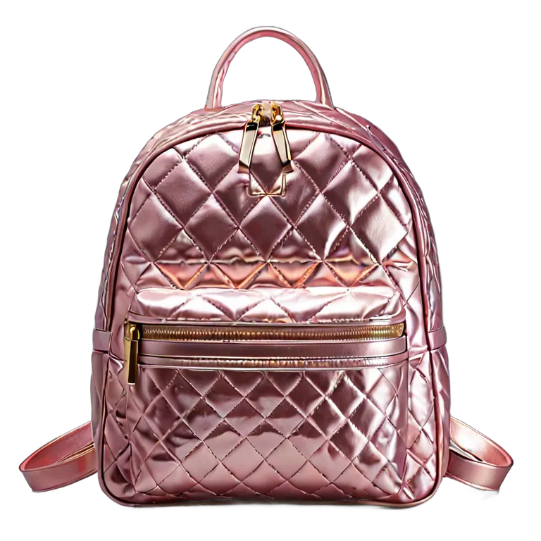 ファッション バッグ ピンクメタリックキルティングバックパック 透過 PNG 画像 フリー素材 #21836