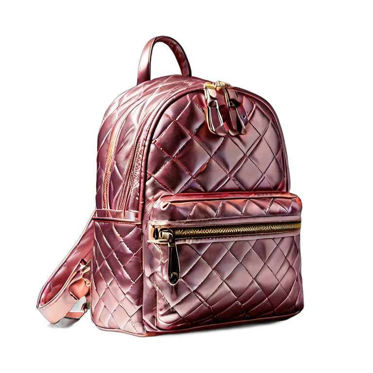 ファッション バッグ ピンクメタリックキルティングバックパック 透過 PNG 画像 フリー素材 #21837