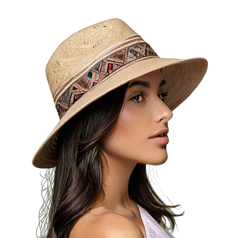 ファッション 帽子 模様付きバンド付きアラブモダンフェドーラ帽 透過 PNG 画像 フリー素材 #31354