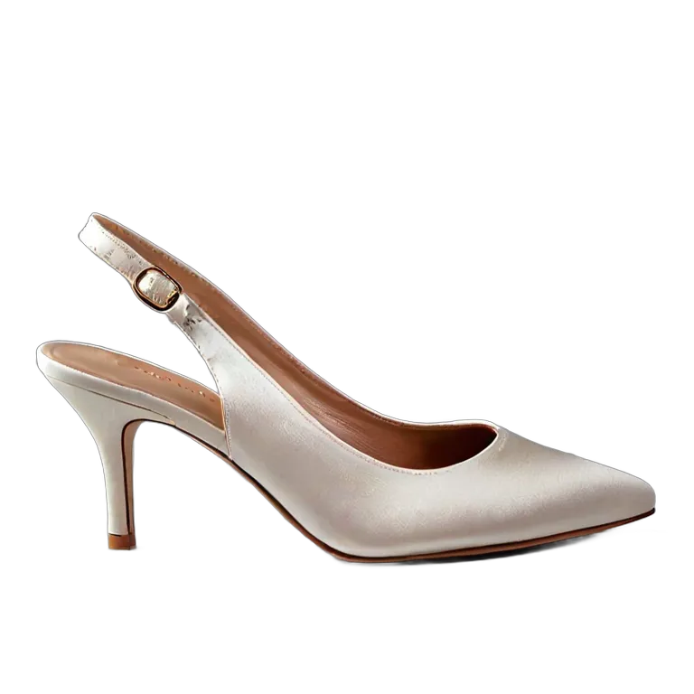 ファッション 靴 エレガントなアイボリーサテンスリングバック 透過 PNG 画像 フリー素材 #16431