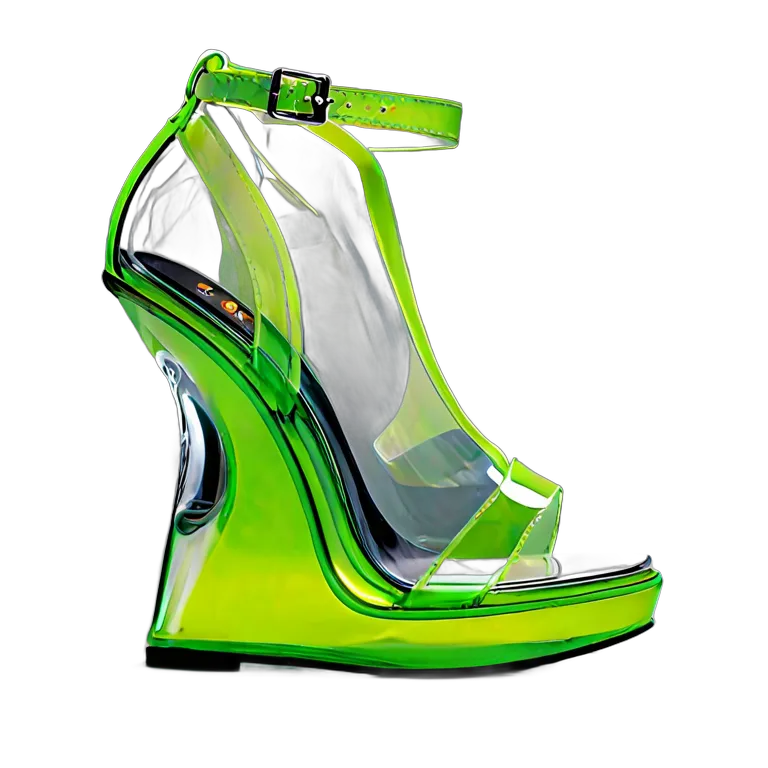 ファッション 靴 ネオングリーンの未来的な透明ウェッジ 透過 PNG 画像 フリー素材 #16453