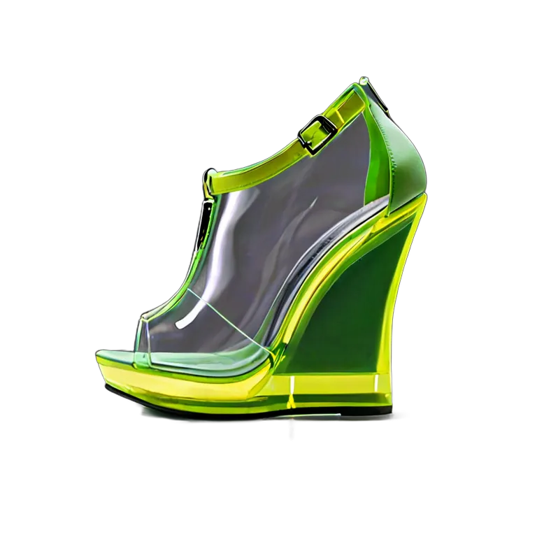 ファッション 靴 ネオングリーンの未来的な透明ウェッジ 透過 PNG 画像 フリー素材 #16454