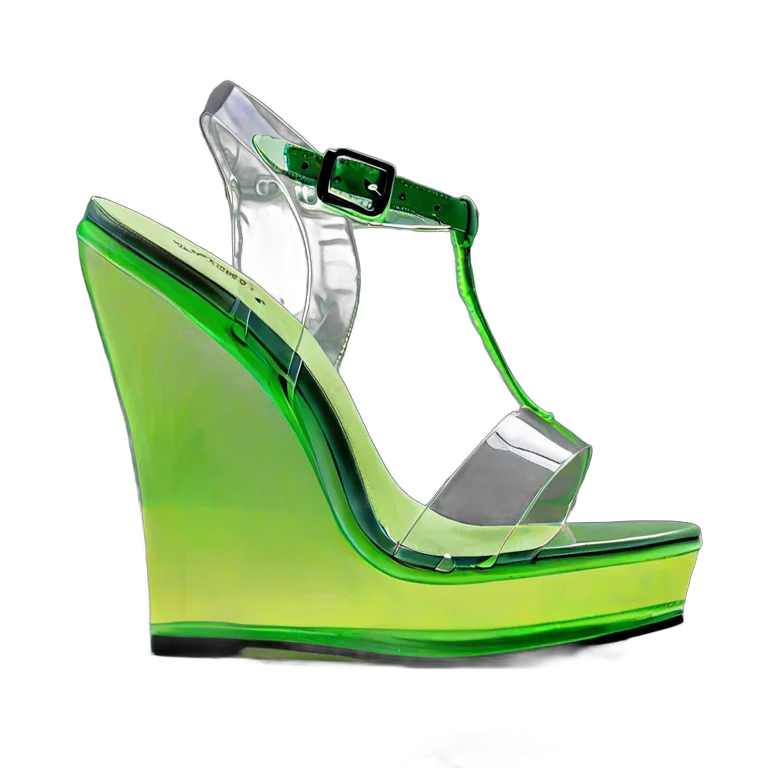 ファッション 靴 ネオングリーンの未来的な透明ウェッジ 透過 PNG 画像 フリー素材 #16455