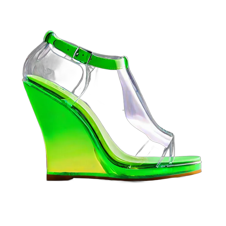 ファッション 靴 ネオングリーンの未来的な透明ウェッジ 透過 PNG 画像 フリー素材 #16456