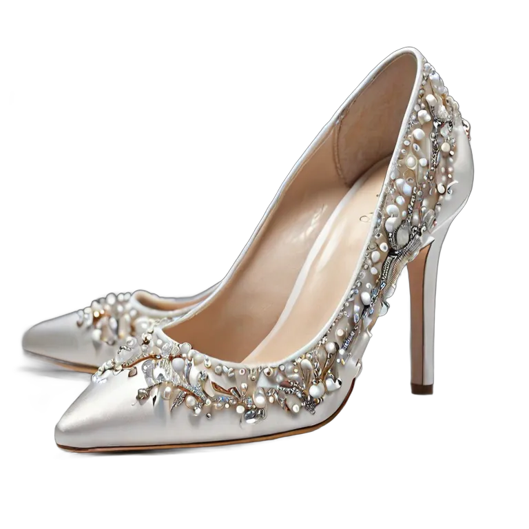 ファッション 靴 贅沢なパールをあしらったブライダルフラットシューズ 透過 PNG 画像 フリー素材 #16474