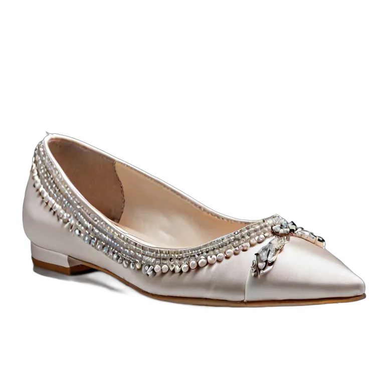 ファッション 靴 贅沢なパールをあしらったブライダルフラットシューズ 透過 PNG 画像 フリー素材 #16478