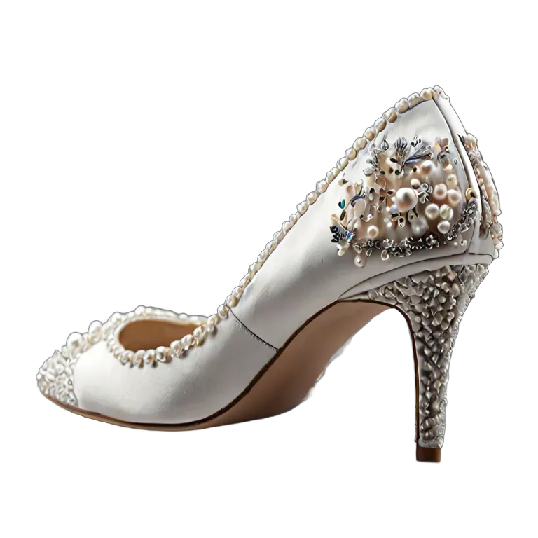ファッション 靴 贅沢なパールをあしらったブライダルフラットシューズ 透過 PNG 画像 フリー素材 #16480