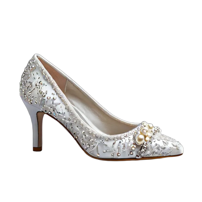 ファッション 靴 贅沢なパールをあしらったブライダルフラットシューズ 透過 PNG 画像 フリー素材 #16482