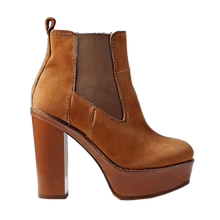 ファッション 靴 70年代風のレトロなタンスエードのプラットフォームブーツ 透過 PNG 画像 フリー素材 #16393