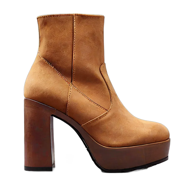 ファッション 靴 70年代風のレトロなタンスエードのプラットフォームブーツ 透過 PNG 画像 フリー素材 #16396