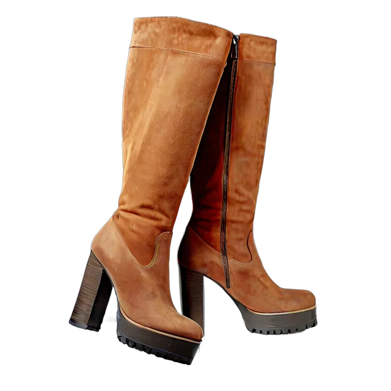 ファッション 靴 70年代風のレトロなタンスエードのプラットフォームブーツ 透過 PNG 画像 フリー素材 #16397